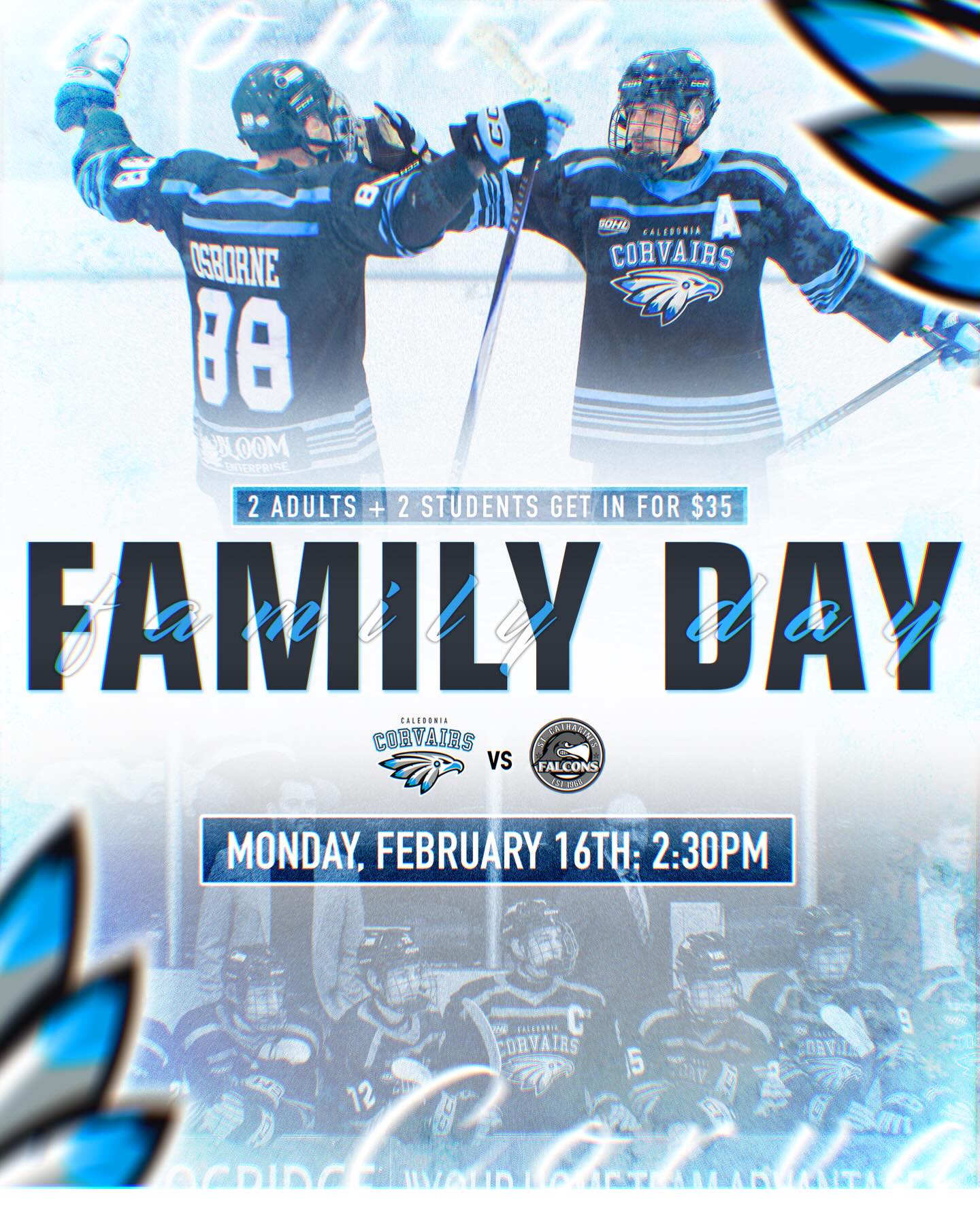 With less than 10 games remaining, every point matters.

Family Day at the HCCC means a rivalry game with real implications, and we’ll need our community behind us more than ever as we push down the stretch.

Take advantage of our special Family Day price 
2 Adults + 2 Students for just $35.

2:30PM puck drop. Let’s make the HCCC rock. #AllForCaledonia

📸 @ethsimages